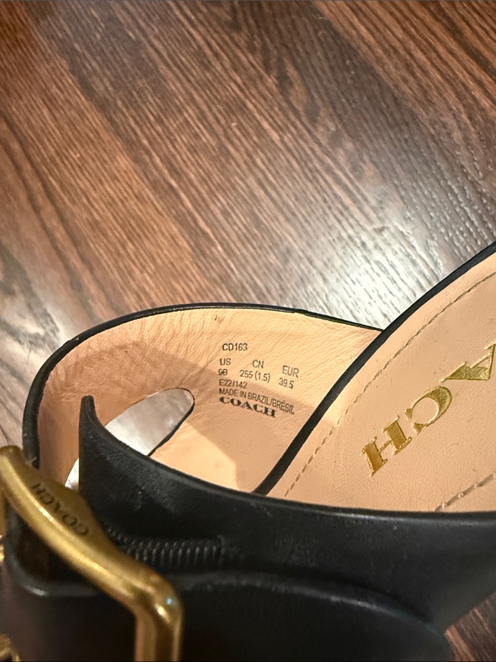 Coach Black Leather Kyle Buckle Mule Sandals with Gold-Tone Hardware - Picture 2 of 8
